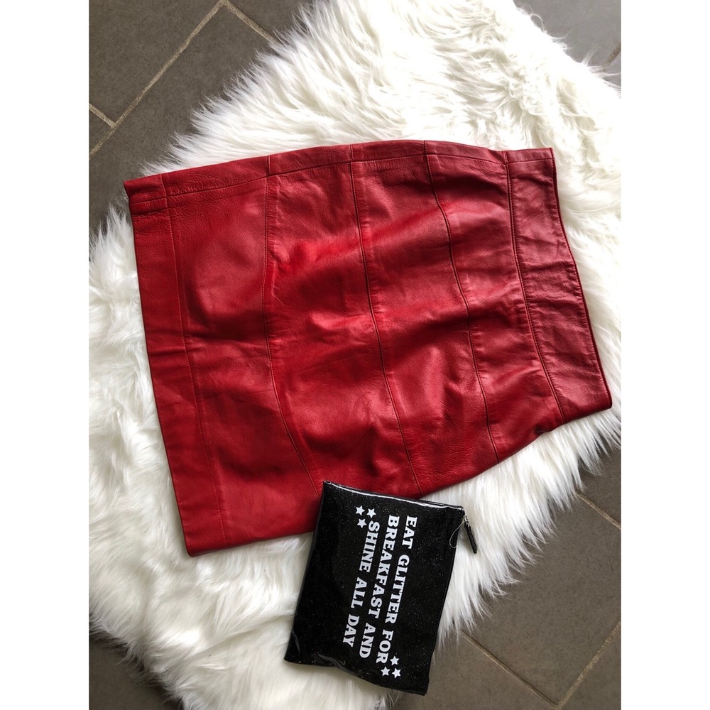Saks Fifth Avenue Red Faux Leather Pencil Skirt 8